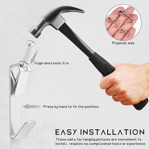 Image of Picture Hangers 200Pcs 1 Set 10 /30 /50lbs Picture Hanging Hooks with Nails Wall Hangers Picture Frame Canvas Mirror Hanging Hardware for Wooden Wall or Drywall