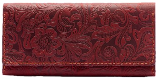 Toros Craft Handmade Western Wallets for Women, Genuine Tooled Leather & Long Credit Card Holder, Cowhide Slim Cell Phone Case, Large Capacity, Cute Clutch & Purse & Handbag