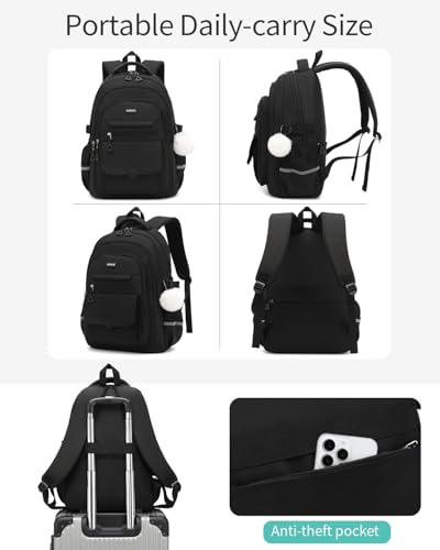 Image of School Backpack for Teen Girls, Large Capacity Laptop Bag for High School Middle School Elementary, Aesthetic Bookbag College Women, Black