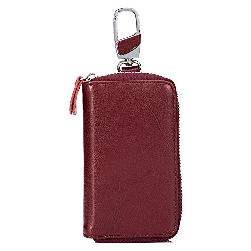 SINOKAL Bolso de la llave Carpeta Dominante Llave bolsa llavero bolsa unisex cartera cuero cartera maletín (Vino rojo)