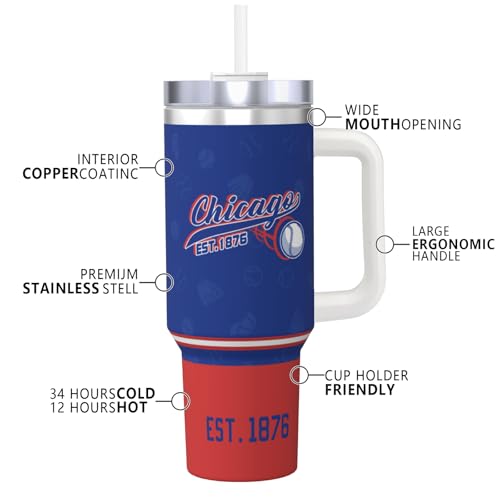 Image of Chicago 30 oz Tumbler with Handle and Straw,Car cup,100% Leakproof Insulated Tumbler with Lid and Straw,Made of Stainless Steel,Cup Holder Friendly Base,Classic Collection Gifts for Fans