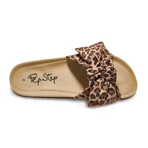 Image of PepStep Slide Sandals for Women or Ladies Dressy Summer Casual, Cute Bow Tie Knot On Top Strap, Comfy Slip On Cork Foot Bed