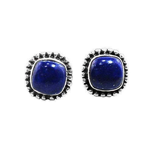 Sivalya Natural Lapis Lazuli Stud Earrings in Sterling Silver - Small Post Earrings in Pure 925 Sterling Silver - Real Gemstone Earrings for Women - Gift Box Packaged