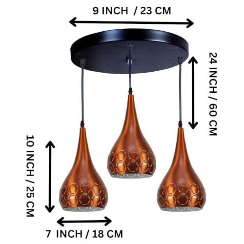 Image of GreyWings 3 Light Hanging Light for Home, Orange Aluminium Pendant Light with E27 Holder, Modern Ceiling Hanging Lamp for, Bulb Not Included, Cluster Set