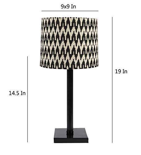 Image of tu casa Table Lamps Black Metal Base with Black /White Cotton (Chevron Print) Shades for Home Decor, Bedrooms, Living Room, Gifting, Diwali Decoration, Dining Space, Study Room, Restaurants (H-19)