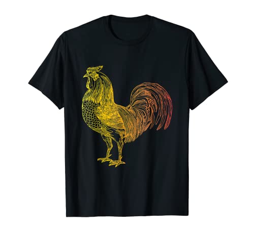 Retro Rooster Love Chicken Hen Free Range Vintage Farm Camiseta