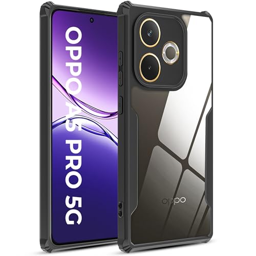 Image of A rtistque Clear Hard Transparent Acrylic Armor Anti-Drop Shockproof TPU Edge Back Cover Case for Oppo A5 Pro 5G - Black