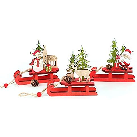 UFLF 3Pcs Christmas Ornaments Wooden Miniature Christmas Table Decorations Reindeer Santa Claus Snowman Christmas Pendants Christmas Novelty Decorations (A) Cover