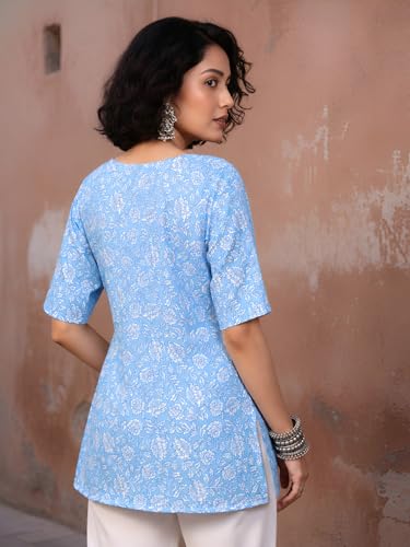 Image of Pinkmint Women Short Kurti | Cotton Blend Printed Tunic Top | Trendy Casual Top | Casual & Office Wear Ethnic Top for Jeans