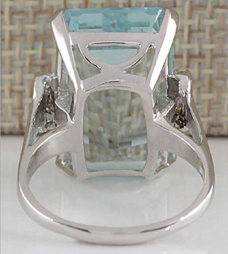 Vintage Women 925 Silver Aquamarine Gemstone Ring CZ Cubic Zirconia Ring Wedding Jewelry Size 6-114