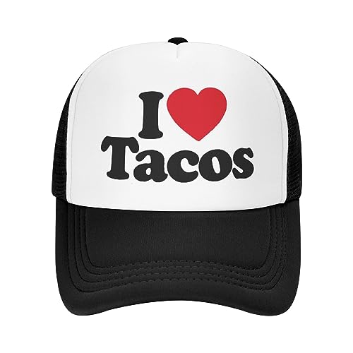 I Love Tacos Trucker Hat Unisex Adult Hats Adjustable Cap for Men and Women Classic Fishing Caps Black