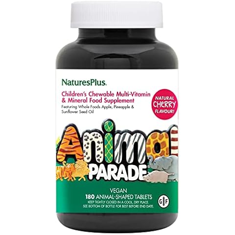 NaturesPlus Animal Parade Children Multivitamin - Natural Cherry Flavour, Chewable Animal Shaped Tablets - Gluten Free, Vegan - 180 Chewable Tablets Cover