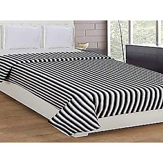 MORADO Black and White Stripe Light Weight Polar Fleece Double Panipat Famous Warm or Hot AC Blanket (84X90 Inches, Black and White)