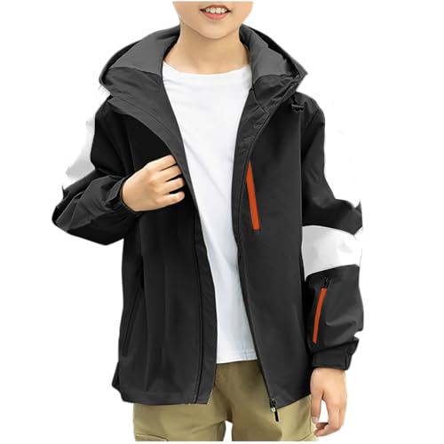 Boys Rain Jacket Lightweight Casual Zip Up Hoodie Fall Winter Fashion Waterproof Hooded Windbreaker Coat with Pockets