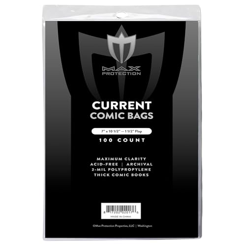 Image of Max Protection Max Pro Current Comic Bags - Archival Quality Acid-Free Storage for Comic Books - Crystal Clear 2 mil Polypropylene - 6-7 /8 inchx10-1 /2 Protection - (500 Bags)