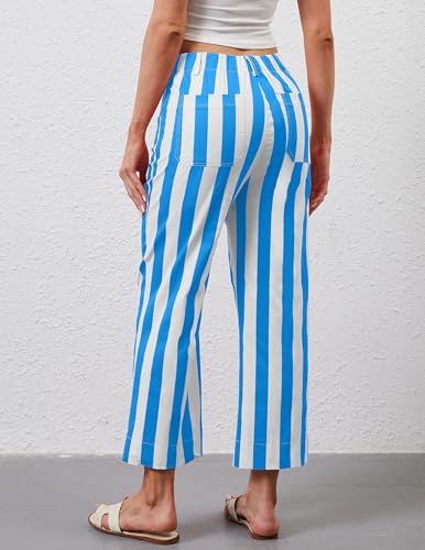 Womens Cropped Striped Jeans High Waisted Strechy Wide Leg Capri Jeans Straight Flare Ankle Denim Pants with Pockets2