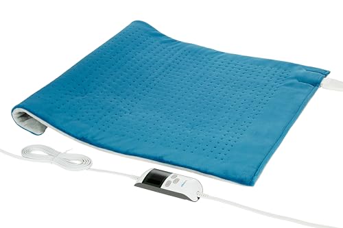 BoncareÂ® LCD Digital Control 20â€ x 24â€ Heating Pad for Cramps and Back Pain Relief with Auto Shut Off XXL Size 6 Temperature Settings 6 Timers Super Soft Velvet Moist/Dry Hot Heat Pad (Blue)