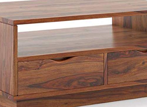 Image of DRIFTINGWOOD Wooden Rectangle Center Coffee Table for Living Room | Centre Coffee Table with 2 Drawers & Shelf Storage for Home | Sheesham Wood, Natural Brown