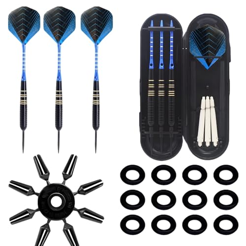 Sacolin 3 Pcs Steel Tip Darts Set, 22G Professional Darts with Case, O-Rings, Dart Tool, Anti-Fall Flights, Aluminum Alloy Shaft, Non-Slip Grooved Grip