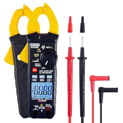 ZIBOO UT210E Mini Handheld Clamp Meter, True RMS AC/DC,6000 Counts Voltmeter Continuity Tester Capacitor HVAC Tool Multi Tester