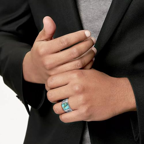 BONLAVIEGEM Vintage Teal Turquoise Rings for Men 925 Sterling Silver Mens Ring Turquoise Ring Anillos de Hombre Celtic Cocktail Pinky Thumb Band for Dad Fathers' Gift Size 10 - Image 7