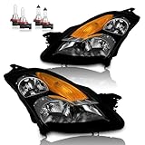 KarSpareHub Headlight for 2007-2009 Nissan Altima 4DR Headlight Black Housing Amber Reflector Replacement Driver & Passenger Side