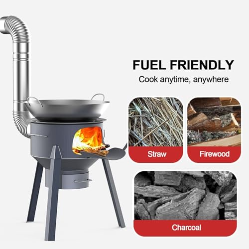 Detachable Wood Burning Stove for Camping, Heavy Duty Outdoor Fire Pit with Adjustable Rims, Portable Cast Iron Cookware Stand for Hiking, Emergency Backup & Kitchen Heating, 17 Inch - Image 6