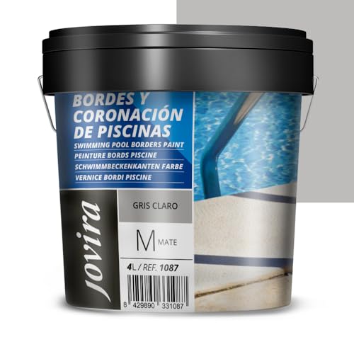 JOVIRA PINTURAS Pintura Bordes y Coronación de Piscinas. Antideslizante especial para renovar los bordes de las piscinas. (4 Litros, Gris Claro)