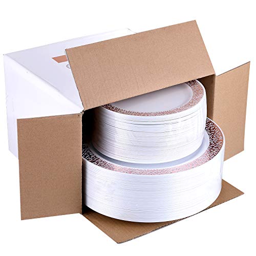 Focusline Rose Gold Plastic Plates Set Of 102, Disposable Plates With Rose Gold Lace 51 Dinner Plates 10.25 Inch And 51 Salad Dessert Appetizer Plates 7.5" thumb #6