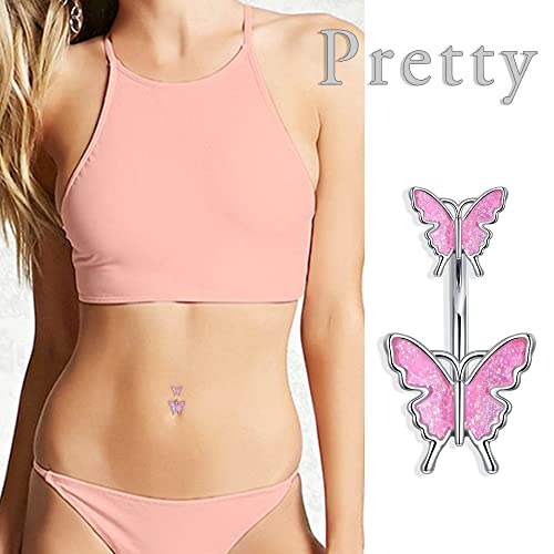 Anicina 14G Belly Button Ring Surgical Steel Belly Rings For Women Silver Navel Rings Butterfly Flower Belly Button Piercing Jewelry 10Mm Navel Belly Curved Barbell Studs #TOP1