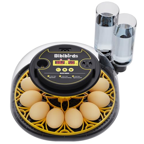 Bibibirds Incubators for Hatching Eggs with Automatic Egg Turning and Humidity DisplayTemperature Control Auto Water Fill Egg Candler 12Egg Hatch Chick Quail Duck Turkey Goose Parrot Bird Eggs
