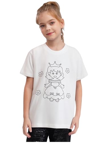 Boys Girls Coloring Tee Shirt DIY Hand Painted T-Shirt Kids Round Neck Short Sleeve Top Color Your Own
