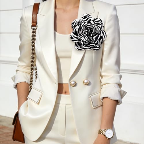 Image of PLwelth Large Flower Brooch Pins Floral Hair Clips for Women Lapel Pins for Dress Clothes Suits Wedding Party Jewelry Gifts