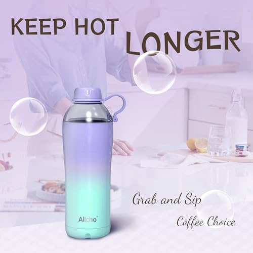 Image of Allcho Insulated Water Bottle for Women, 18oz Stainless Steel Leak Proof Tumbler with 2 Lids, BPA-Free Tritan Chug & Straw Lid, Double Wall Vacuum Flask