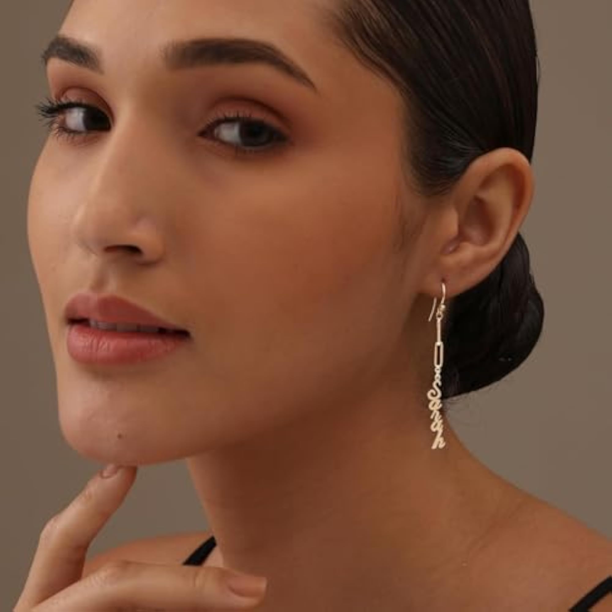 Women's 925 Sterling Silver Paperclip Chain Dangle Earrings, Personalized
