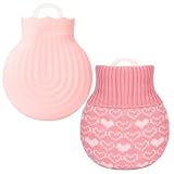 Bottiglia d'acqua calda piccola da 240 ml con custodia, mini sacchetti in silicone con manicotto rimovibile per sollievo dal calore, vita, schiena, collo, dolore alle spalle, regalo per bambini, donne immagine