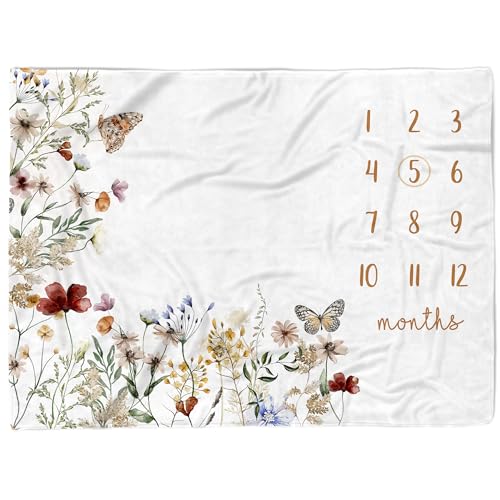 Honestchi Baby Monthly Milestone Blanket for Girls 40x50 Wildflower Newborn Photo Props 12 Month Growth Chart