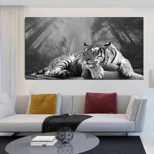 LTjiajuypd Affiche décorative moderne avec tigre noir et blanc, impression sur toile, décoration murale, pour la maison, le salon, 70 x 140 cm, sans cadre
