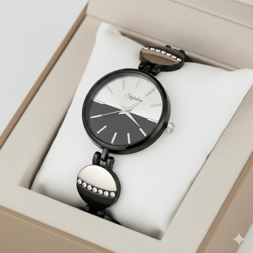 Image of STYLEDOSE Women's Elegant Silver-Tone Bangle Watch Women Analogue Wrist Watches for Women's & Girls&Ladies Diamond Studded Rosegold Stylish Bracelet Strap