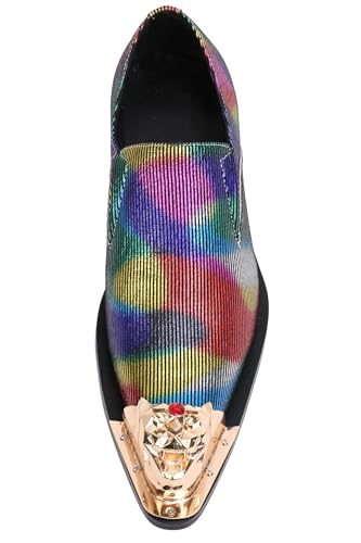 Santimon Mens Loafers Pointed Patent Leather Fashion Metal Tip Western Dress Shoes3