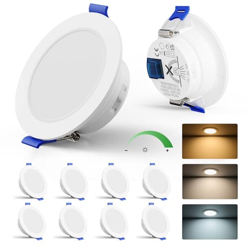 HOMEOW LED Downlights for Ceiling Dimmable, 6W 700LM LED Recessed Ceiling Spot Lights Warm White Neutral White Cool White, IP65 Waterproof for Bathroom Kitchen Living Room, Pack 10 HOMEOW LED Downlights for Ceiling Dimmable, 6W 700LM LED Recessed Ceiling Spot Lights Warm White Neutral White Cool White, IP65 Waterproof for Bathroom Kitchen Living Room, Pack 10