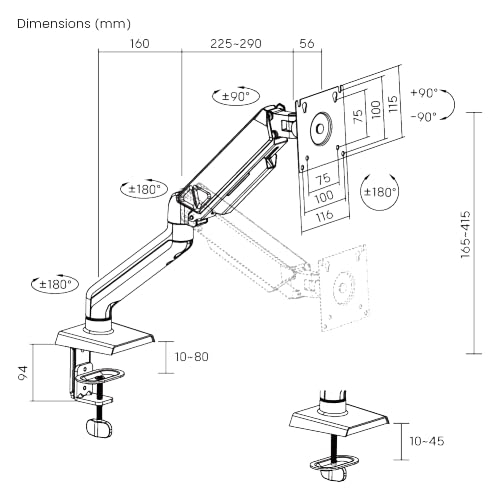 Image of ErgoYou - Premium Spring Adjustable Monitor Arm Stand - VESA Mount - Weight Capacity 2-9 kgs - for Most 17-32 inch Screens - Clamp or Grommet Mount - 360 Degree Rotation
