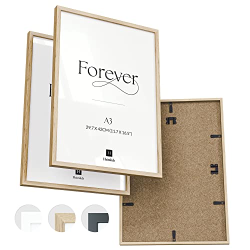 Heimlich double pack (2 pcs.) Picture Frames Wood - with Shatterproof Acryl Glass - DIN A3 (29,7x42cm), Natural Oak