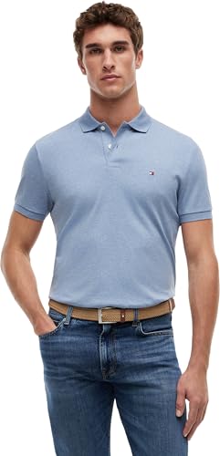 Tommy Hilfiger Herren Poloshirt Kurzarm Liquid Cotton mit Knopfleiste, Blau (Heathered Blue Bros B0802), L – Ansicht 1