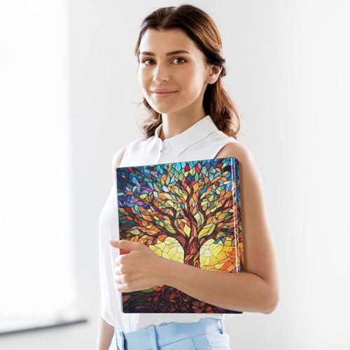 Image of 3 Ring Binder Tree of Life with Leaves 1.5 inch Binders Three Ring Binders with Clipboard Fit 8.5'' x 11'' Paper 3 Interior PVC Clear Pockets for Office Supplies