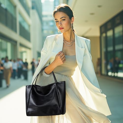 Image of PU Leather Tote Bag for Women Shoulder Bag Lightweight Travel Handbag for Daily Use, Work,Shopping (Black)