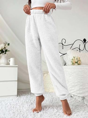 Image of KOTTY Women's Plush Coral Fabric Tapered Fit Pant - Warm Winter Wear with Soft Fuzzy Texture