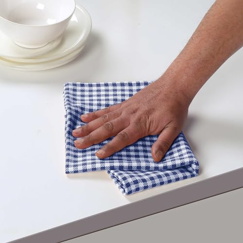 Image of 4 Pack Gingham Check Kitchen Dish Towels 16x26 Inches, Absorbent & Durable, Washable, Hand Tea Towels with Hanging Loop - Ideal for Restaurants & Home Kitchens, Blue White