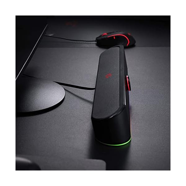 Redragon GS560 Adiemus RGB Desktop Soundbar, 2.0 Channel Computer Speaker with Dynamic Lighting Bar Audio-Light Sync/Display, Touch-Control Backlit with Volume Knob, USB Powered w/ 3.5mm Cable - Image 10