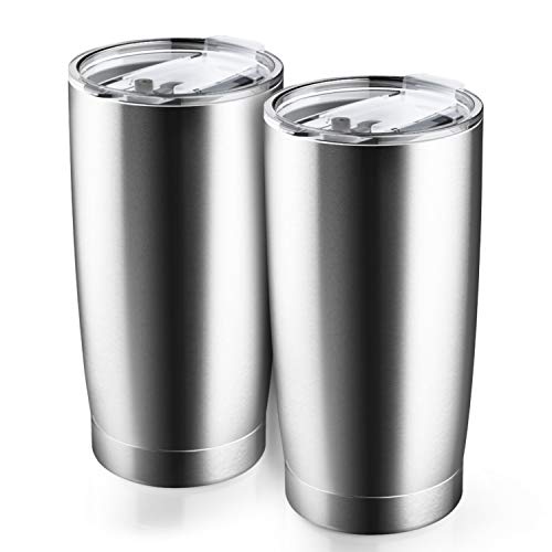 Beasea Edelstahl-Becher mit Deckel, 590 ml, 2 Stück, doppelwandig, vakuumisoliert, Metall-Trinkbecher mit Deckel, Reisebecher, großer Reisebecher, Kaffeetasse für Zuhause, Büro, Outdoor Cover